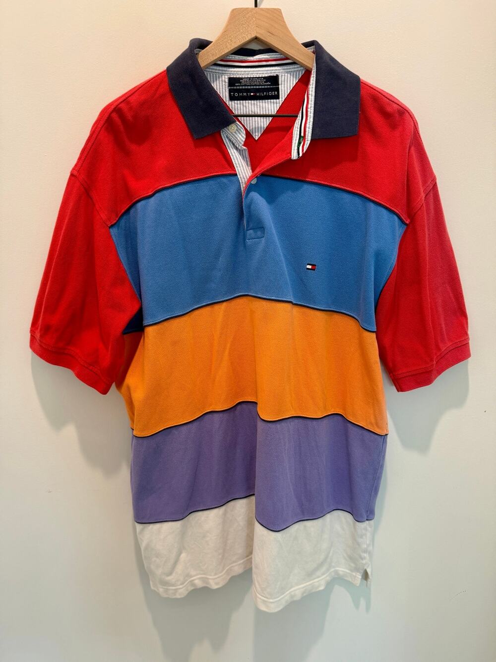 Vintage 2002 Tommy Hilfiger Polo Shirt XL Colorblock Multicolor Y2K Flag